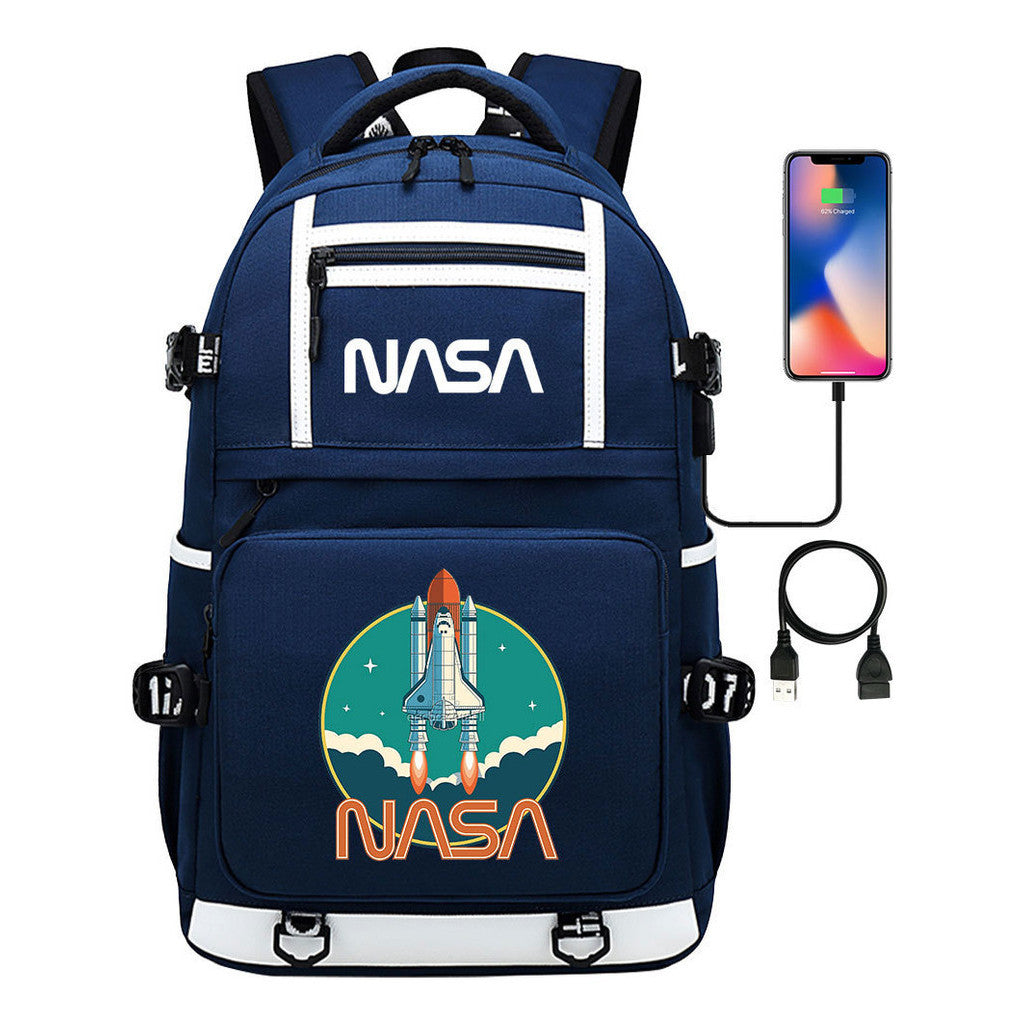 Fashionable Space Printed Usb Student Backpack Backpack Leisure Travel Backpack