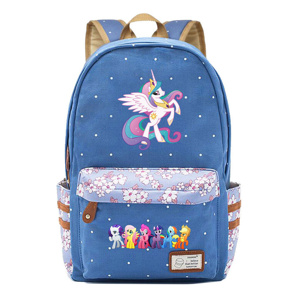 Pony Rainbow Unicorn Student School Bag Fragmented Canvas Girl Backpack