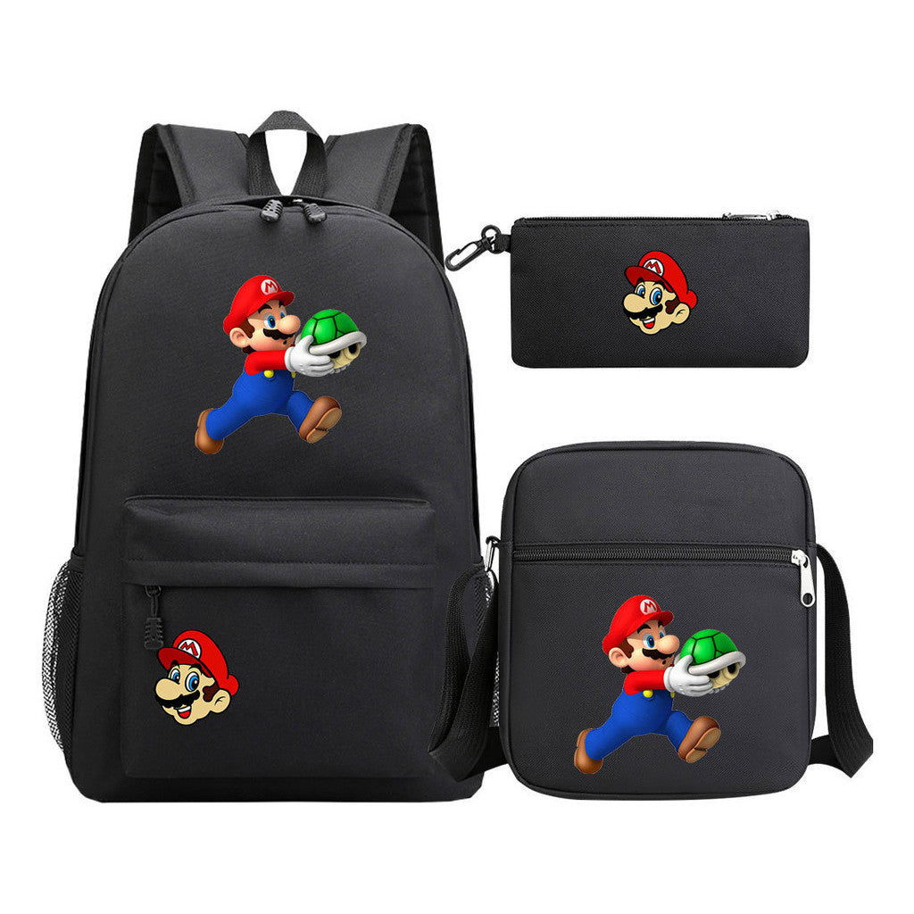 Super Mario Printed Student Backpack Three Piece Set For Men And Women's Backpack Set