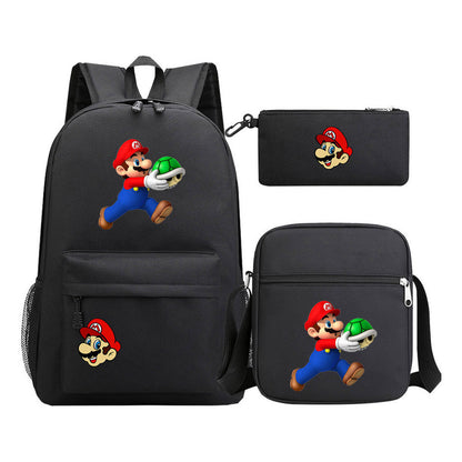 Super Mario Printed Student Backpack Three Piece Set For Men And Women's Backpack Set