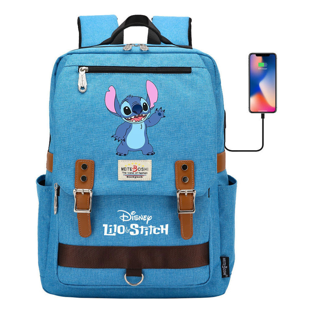 Anime Star Baby Stitch Printed Youth Student School Bag Casual Magnetic Buckle Backpack