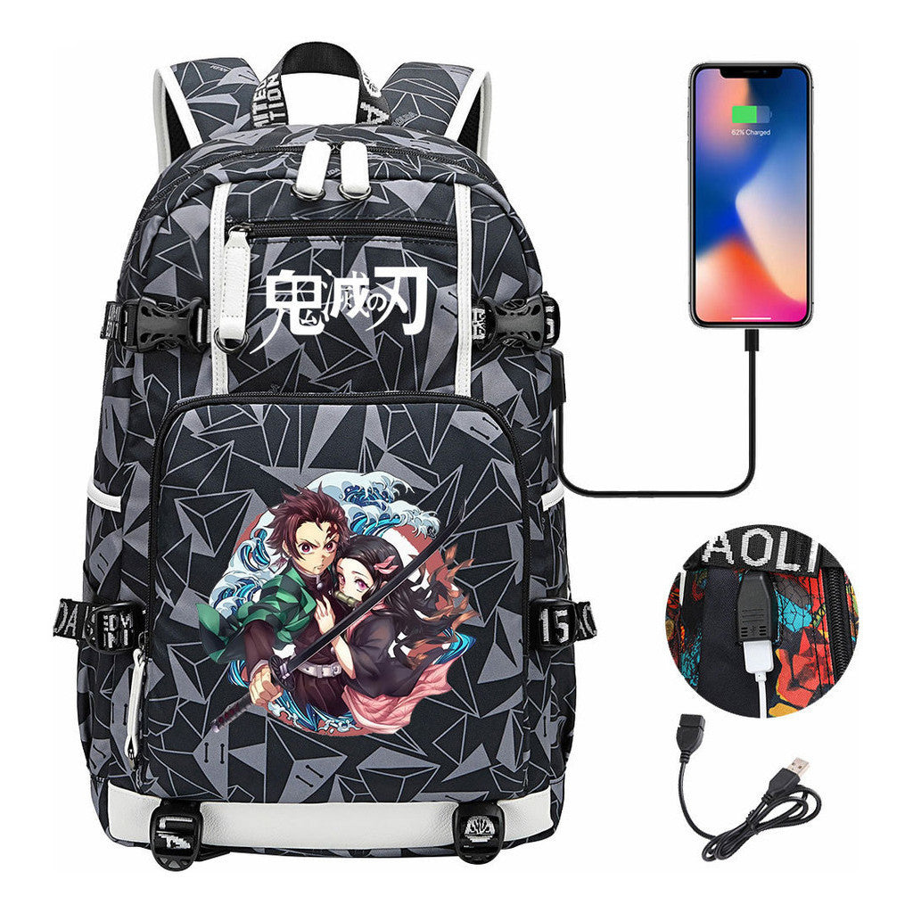 Cartoon Printed Usb Large Capacity Backpack For Men And Women's Leisure Travel Backpack
