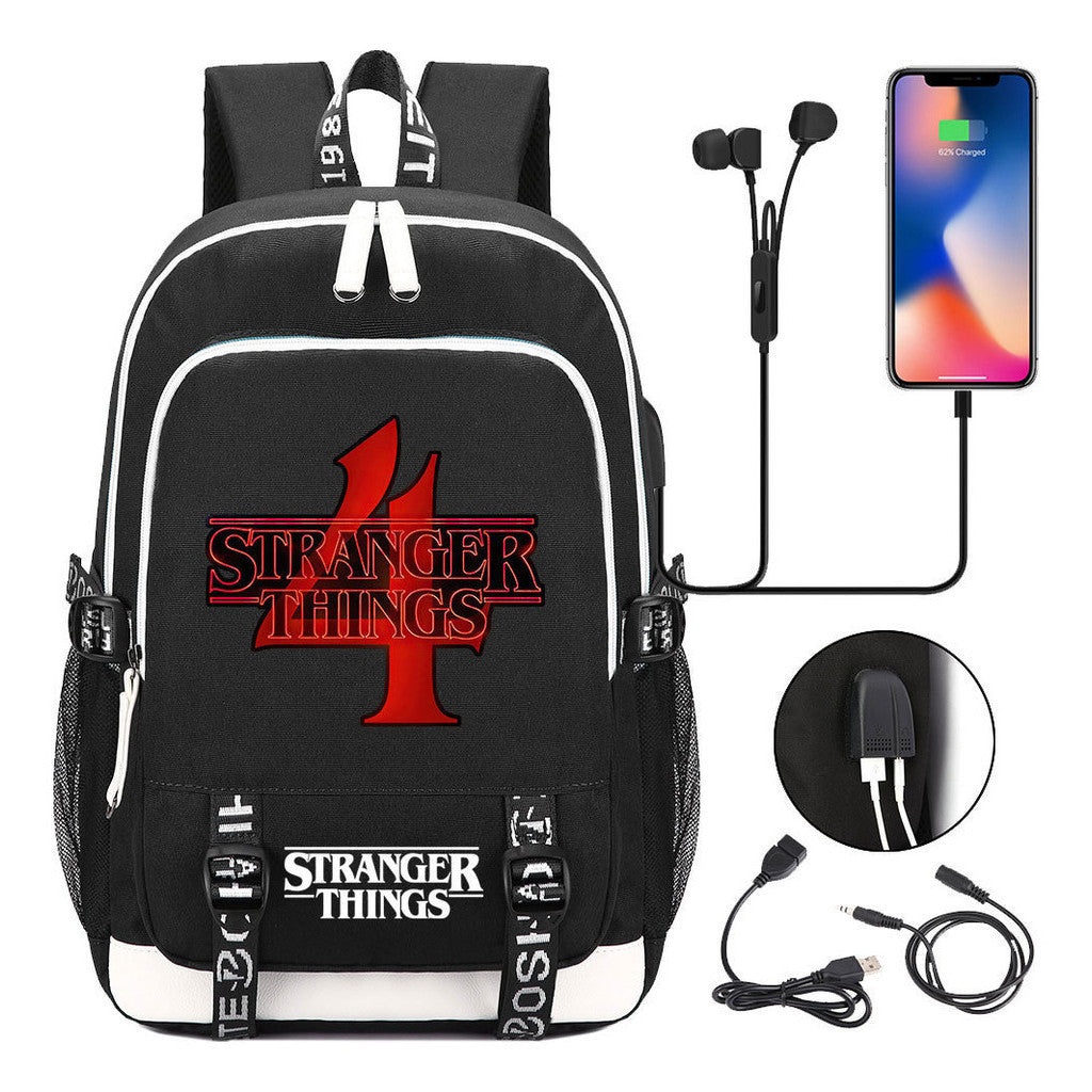 Strange Story Printed Usb Youth Student Backpack For Men And Women's Leisure Travel Backpack