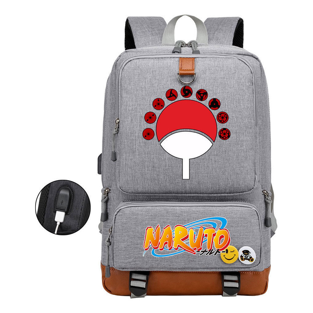 Naruto Print Usb Youth Student Backpack For Men And Women Leisure Travel Backpack