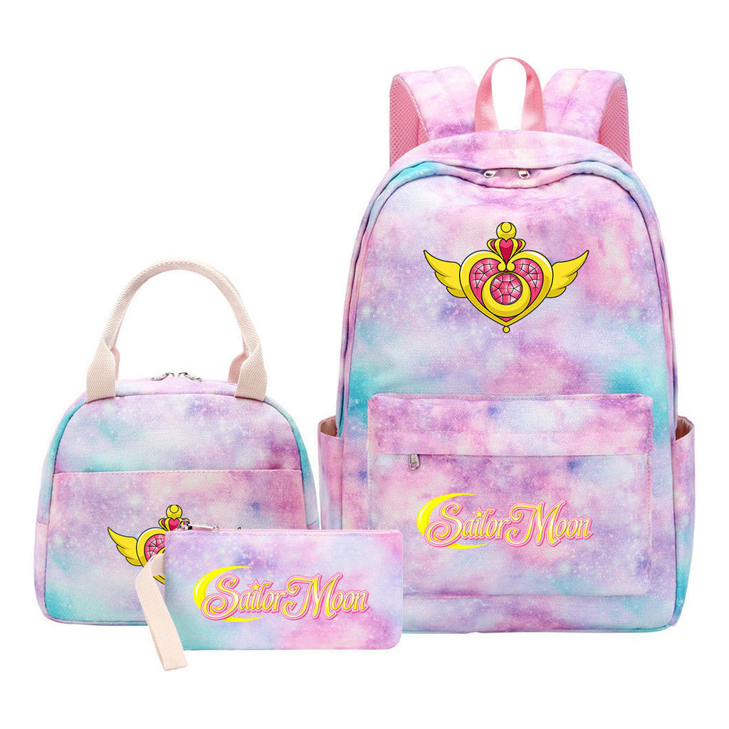 Anime Beauty Girl Warrior Youth Student Girl Schoolbag Lunch Bag Three Piece Set Backpack Set