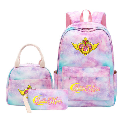 Anime Beauty Girl Warrior Youth Student Girl Schoolbag Lunch Bag Three Piece Set Backpack Set