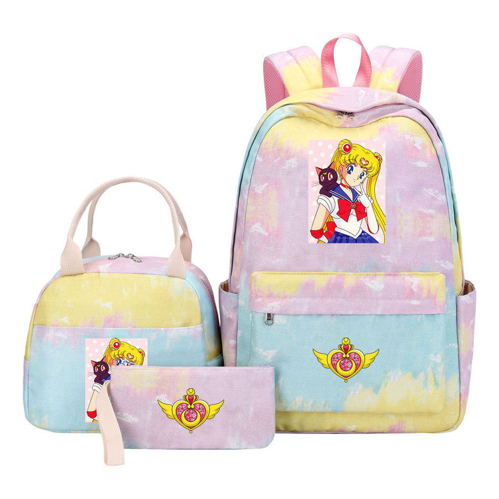 Beautiful Girl Warrior Teenage Girls Backpack Lunch Bag Three Piece Set With Backpack Cover