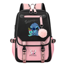 Interstellar Baby Stitch Usb Backpack For Men And Women, Casual Woven Strap Flip Back Backpack