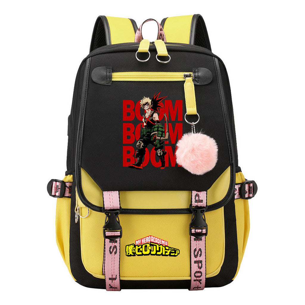 My Heroes Academy Usb Student Backpack For Boys And Girls, Casual Weaving Ribbon Flip Back Backpack