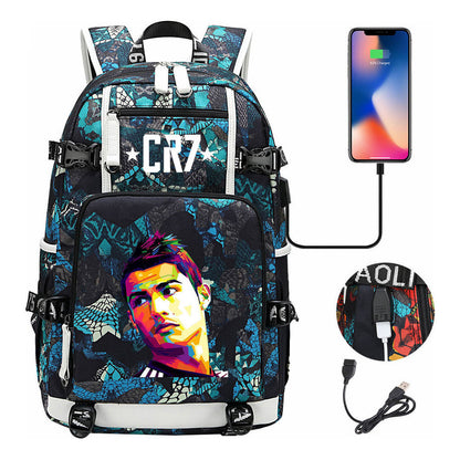 Football Star Cristiano Ronaldo Printed Youth Backpack, Backpack, Leisure Travel Backpack