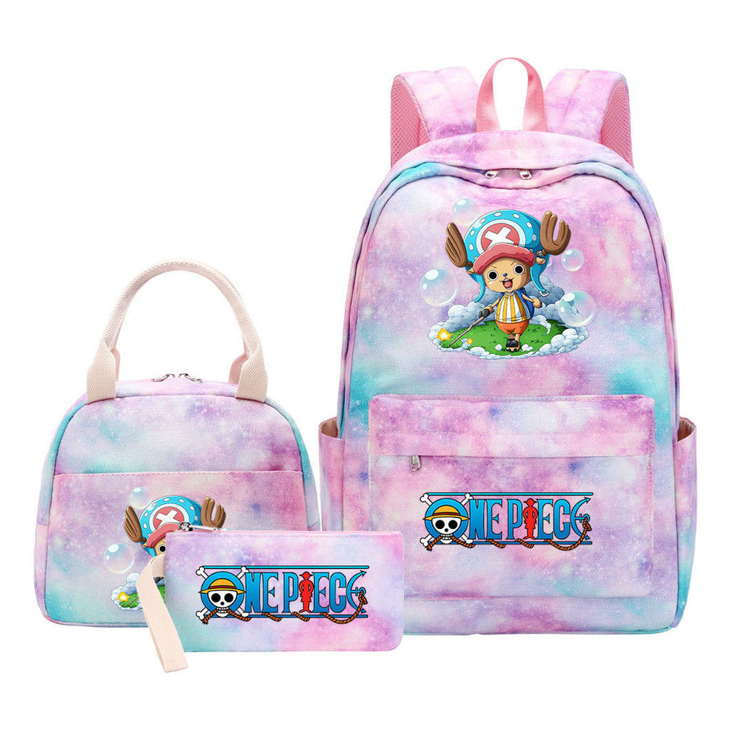 Cartoon Pirate King Youth Student Girls School Bag Lunch Bag Three Piece Set Backpack Set