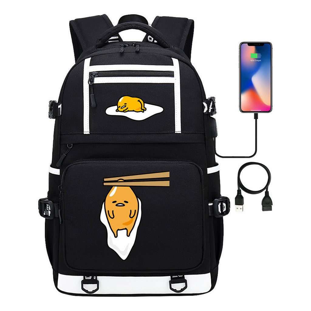 Cartoon Comics Lazy Egg Usb Youth Student Backpack Boys And Girls Backpack Leisure Travel Bag