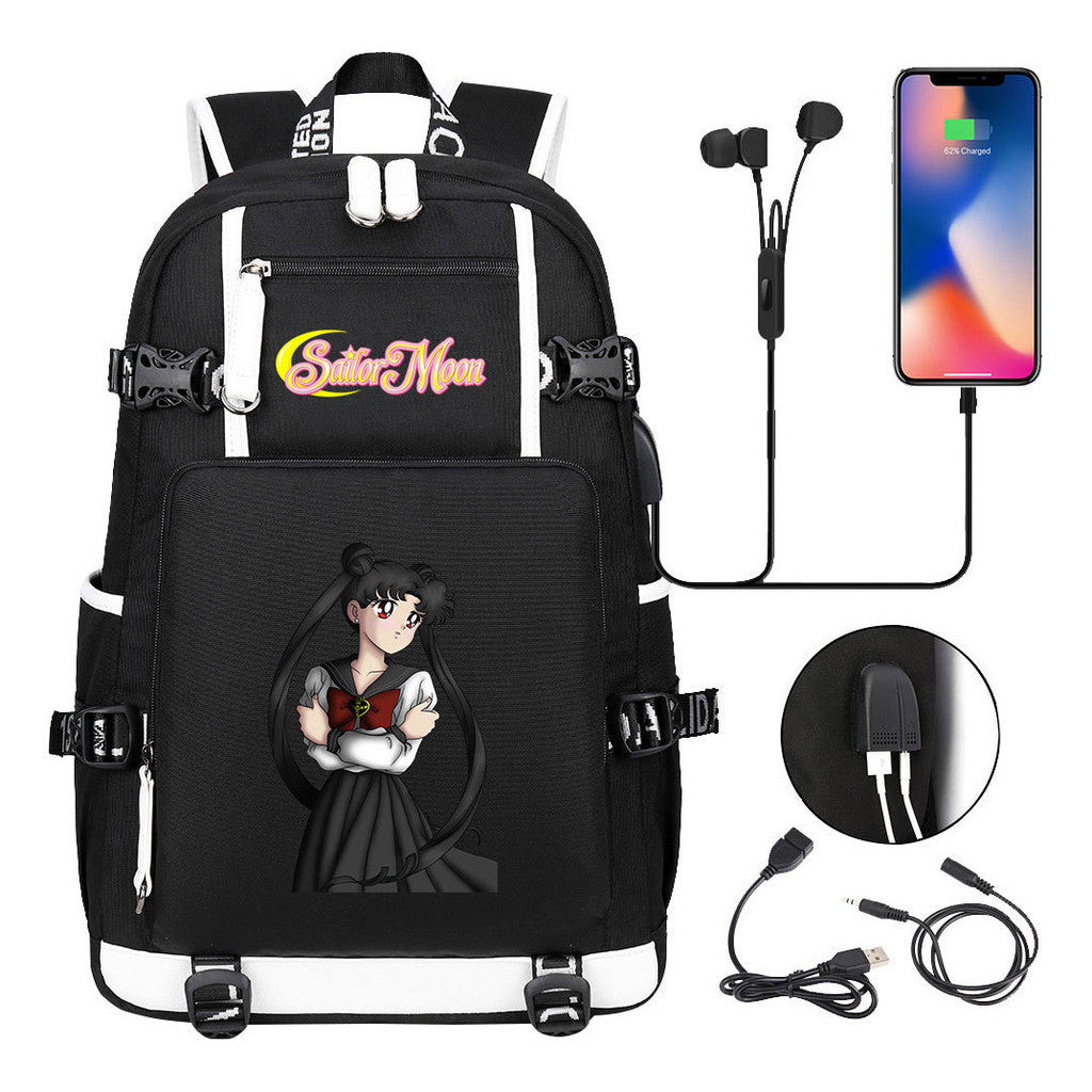 Beautiful Girl Warrior Usb Youth Student School Bag Travel Backpack