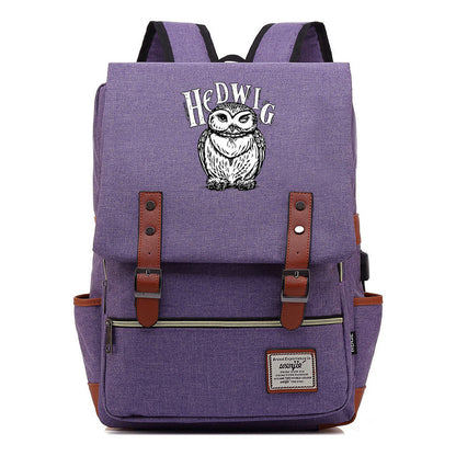 School Of Witchcraft And Wizardry Youth Student Backpack Usb Men's And Women's Leisure Belt Buckle Backpack