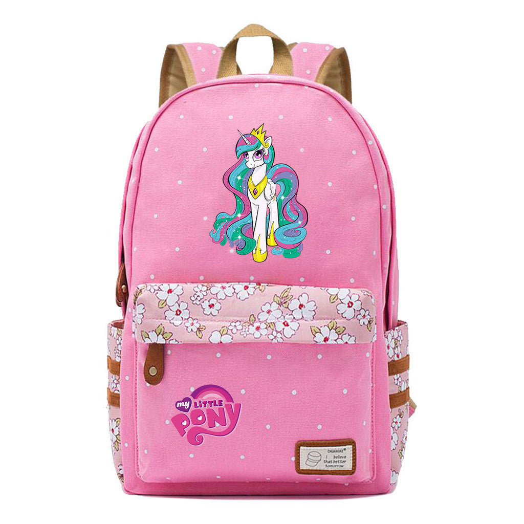Pony Unicorn Youth Student School Bag Fragmented Canvas Girl Backpack