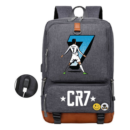 Football Star Cristiano Ronaldo Printed Usb Youth Primary And Secondary School Backpack For Boys And Girls Leisure Travel Backpack