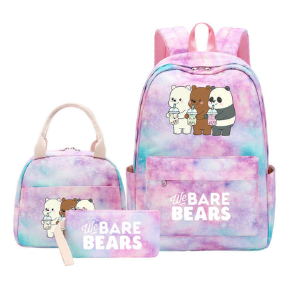 Cartoon Cute Three Bears Youth Student Girls School Bag Lunch Bag Three Piece Set Backpack Set