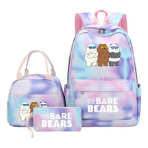 Cartoon Cute Three Bears Youth Student Girls School Bag Lunch Bag Three Piece Set Backpack Set