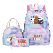 Cartoon Cute Three Bears Youth Student Girls School Bag Lunch Bag Three Piece Set Backpack Set