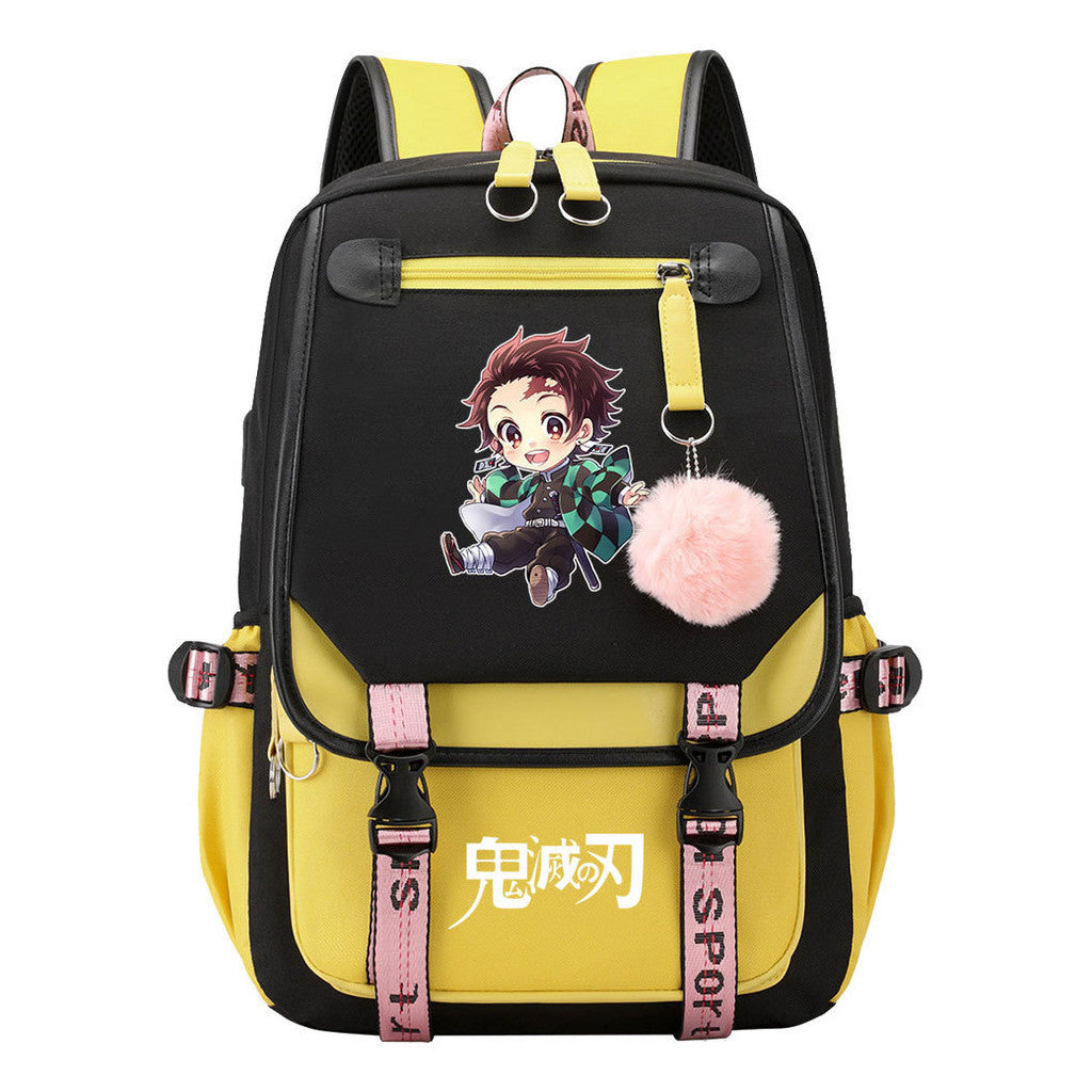 Comic Cartoon Fashion Usb Student Backpack Casual Woven Flap Backpack