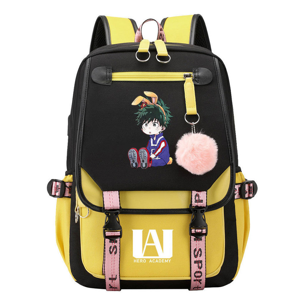 Comics My Heroes Academy Usb Student Backpack Casual Ribbon Flip Backpack