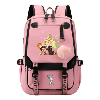 Comic Cartoon Fashion Usb Student Backpack Casual Woven Flap Backpack