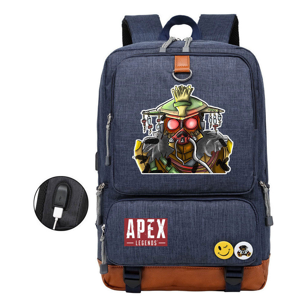 Apex Hero Print Usb Student Backpack For Leisure Travel Backpack