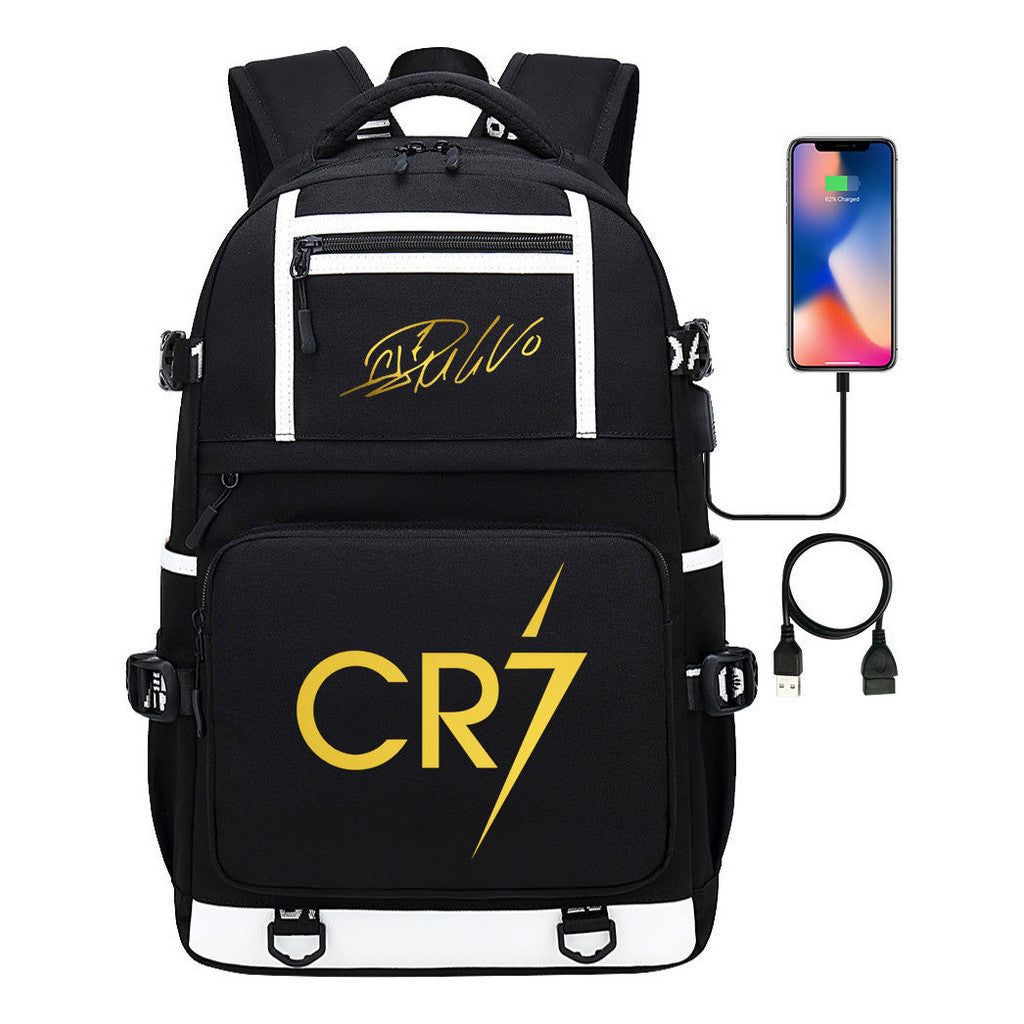 Sports Star Cristiano Ronaldo Usb Youth Student School Bag Men's And Women's Backpack Leisure Travel Bag