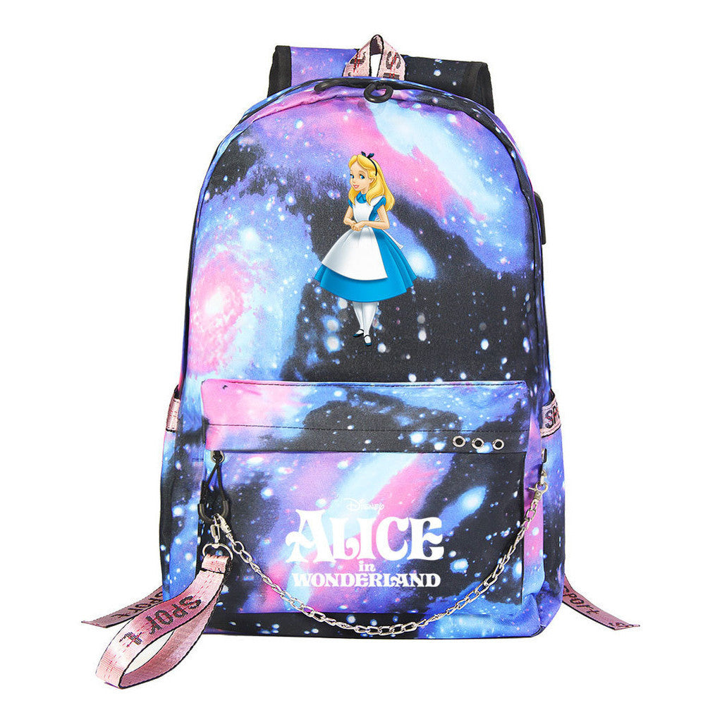 Cheshire Cat Alice's Adventure In Wonderland Youth School Bag Casual Weaving Strap Backpack