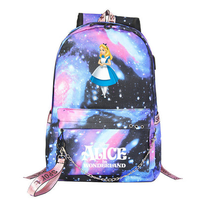 Cheshire Cat Alice's Adventure In Wonderland Youth School Bag Casual Weaving Strap Backpack