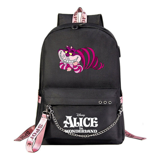Cheshire Cat Alice's Adventure In Wonderland Youth School Bag Men's And Women's Leisure Weaving Strap Backpack