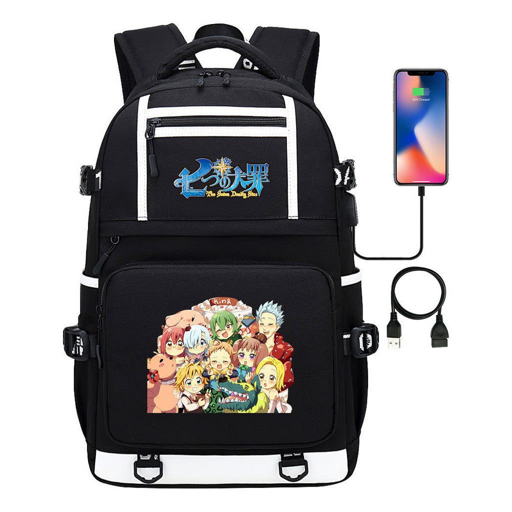 Seven Major Crimes In Comics, Printed Usb Youth Student Backpack, Men's And Women's Leisure Travel Backpack