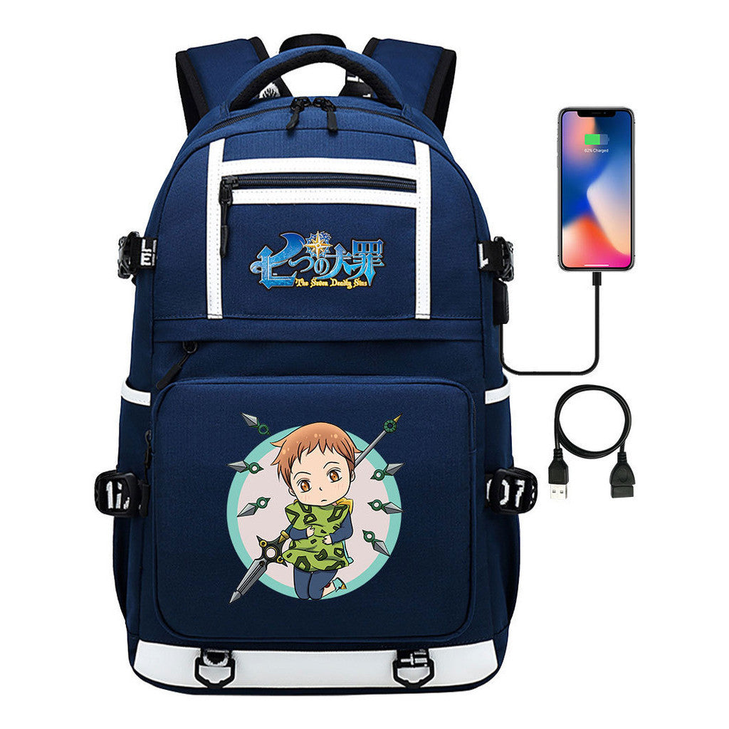 Seven Major Crimes In Comics, Printed Usb Youth Student Backpack, Men's And Women's Leisure Travel Backpack