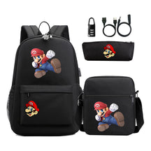 Super Mario Usb Password Lock Youth Student Backpack 3-piece Set For Men And Women Backpacks