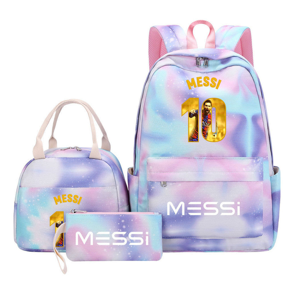 Sports Football Stars, Teenagers, Students, Girls, Backpacks, Lunch Bags, 3-piece Backpack Set