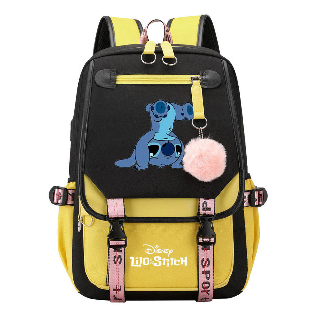Interstellar Baby Stitch Usb Backpack For Boys And Girls Casual Woven Strap Flip Backpack