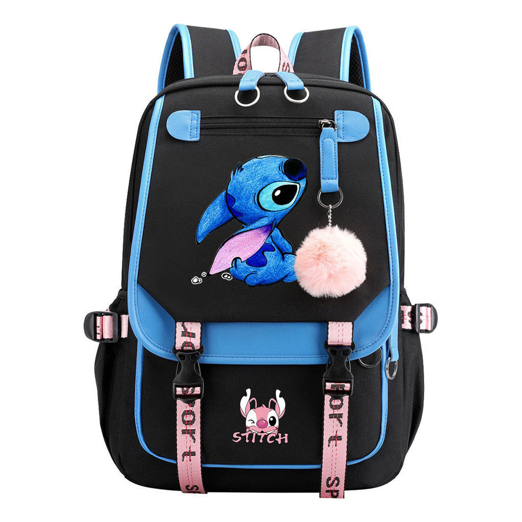 Interstellar Baby Stitch Usb Backpack For Men And Women, Casual Woven Strap Flip Back Backpack