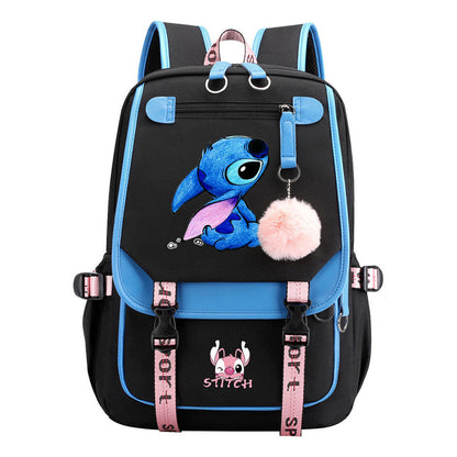 Interstellar Baby Stitch Usb Backpack For Men And Women, Casual Woven Strap Flip Back Backpack