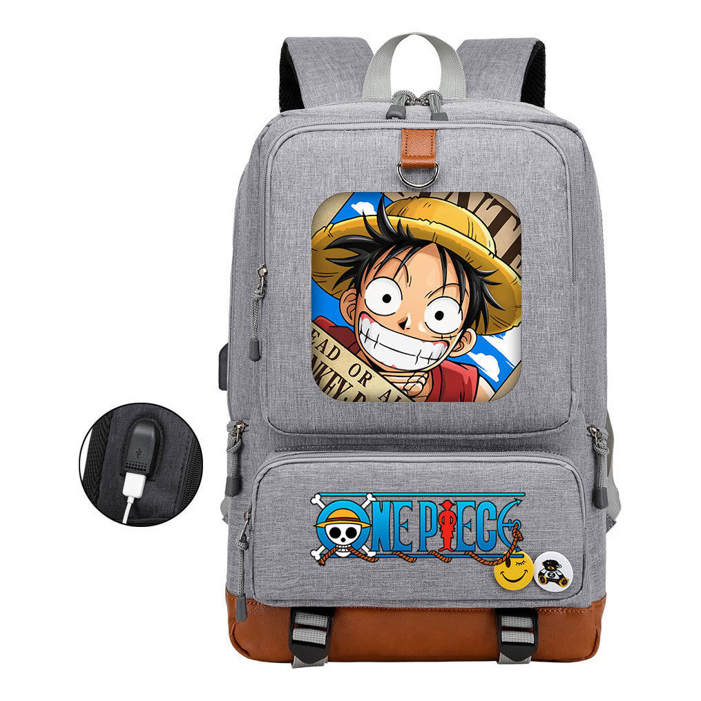 Cartoon One Piece Print Usb Youth Student Backpack For Leisure Travel Backpack