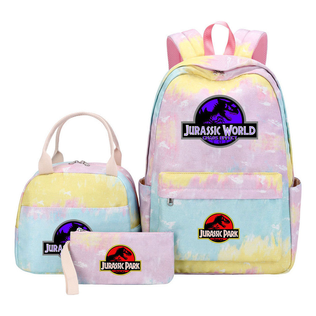 Jurassic Park Dinosaur Student Girls School Bag Lunch Bag Three Piece Set Backpack Set