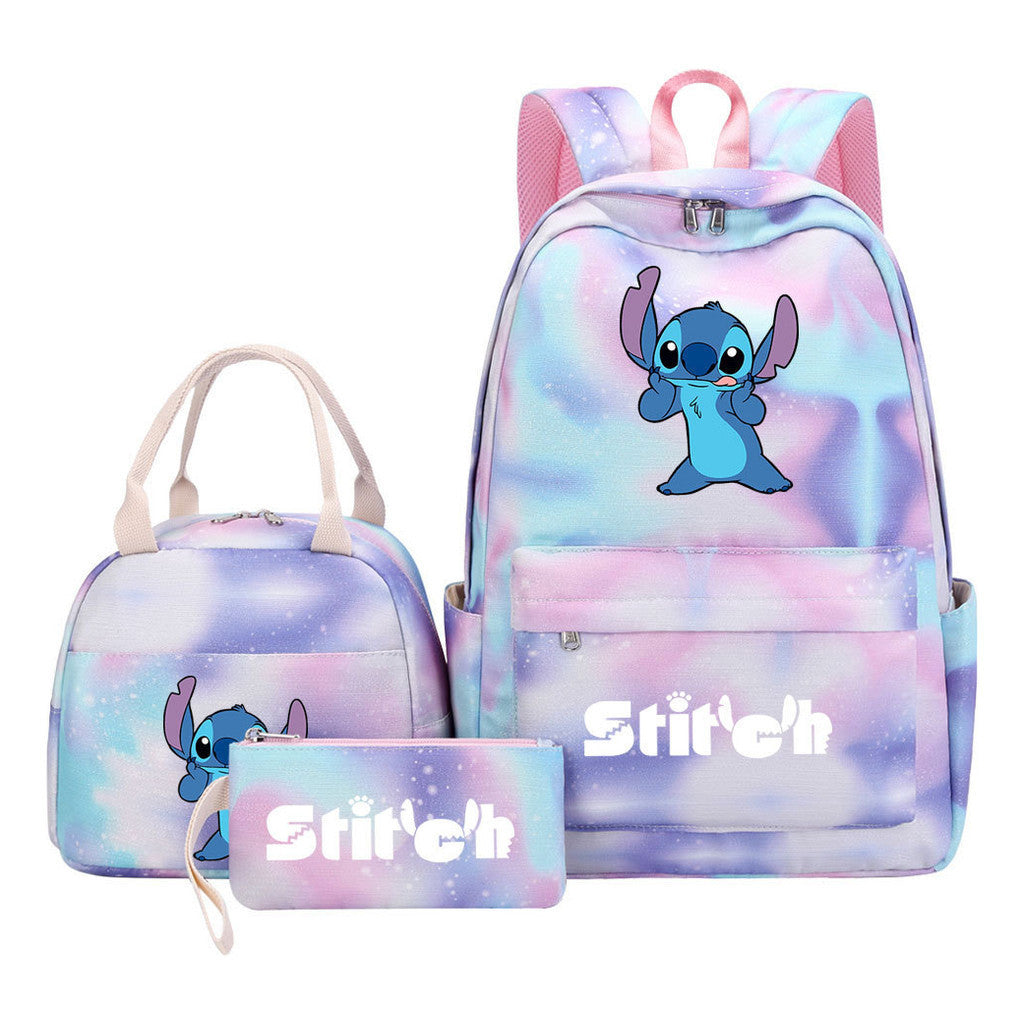 Interstellar Baby Stitch Youth Student Girls School Bag Lunch Bag Three Piece Set Backpack Set