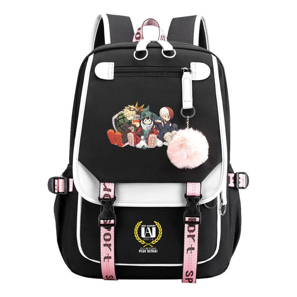 My Heroes Academy Usb Youth Student Backpack With Casual Woven Strap Flip Back Backpack