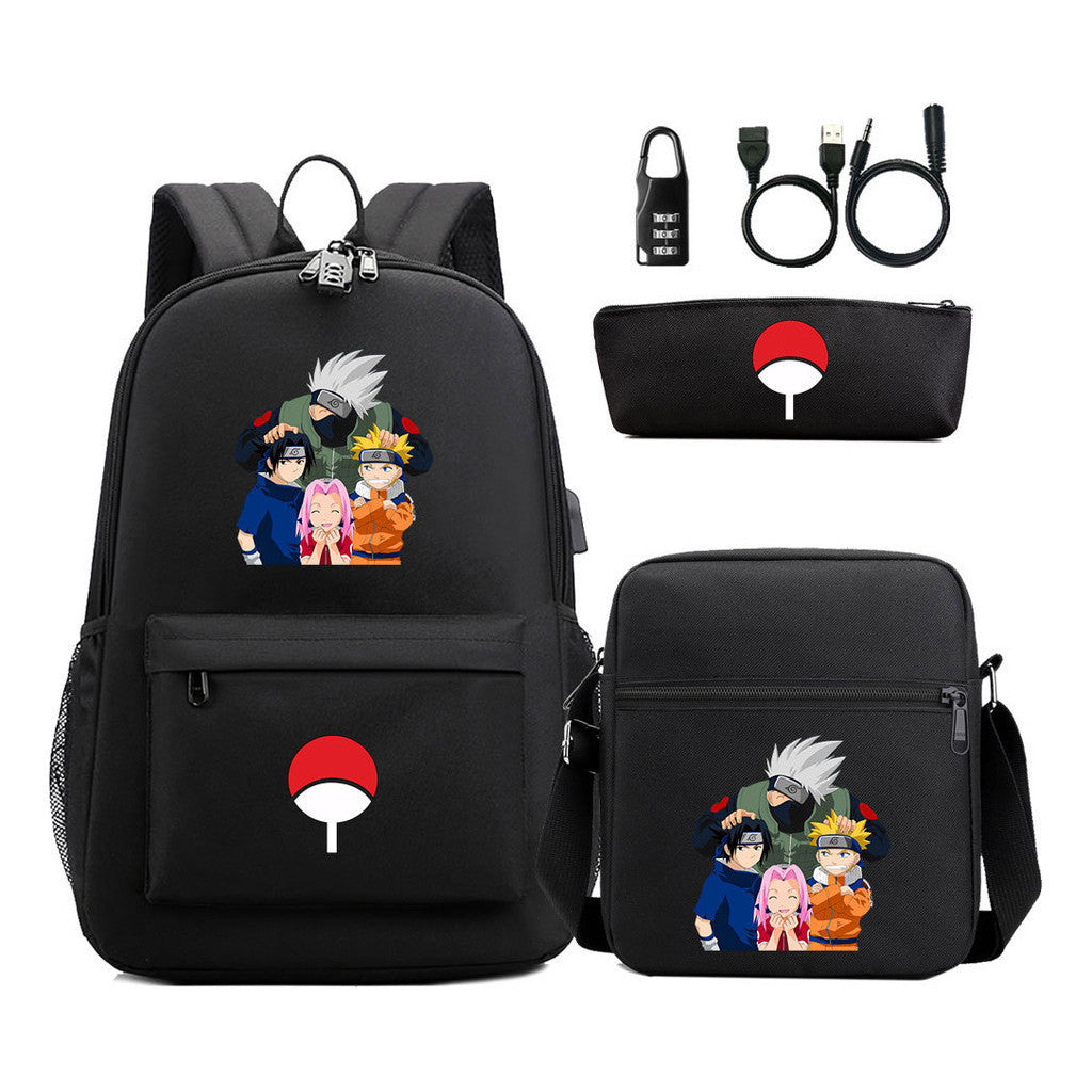 Naruto Usb Password Lock Year Student School Bag Three Piece Set Backpack Set