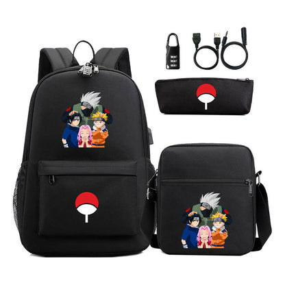 Naruto Usb Password Lock Year Student School Bag Three Piece Set Backpack Set