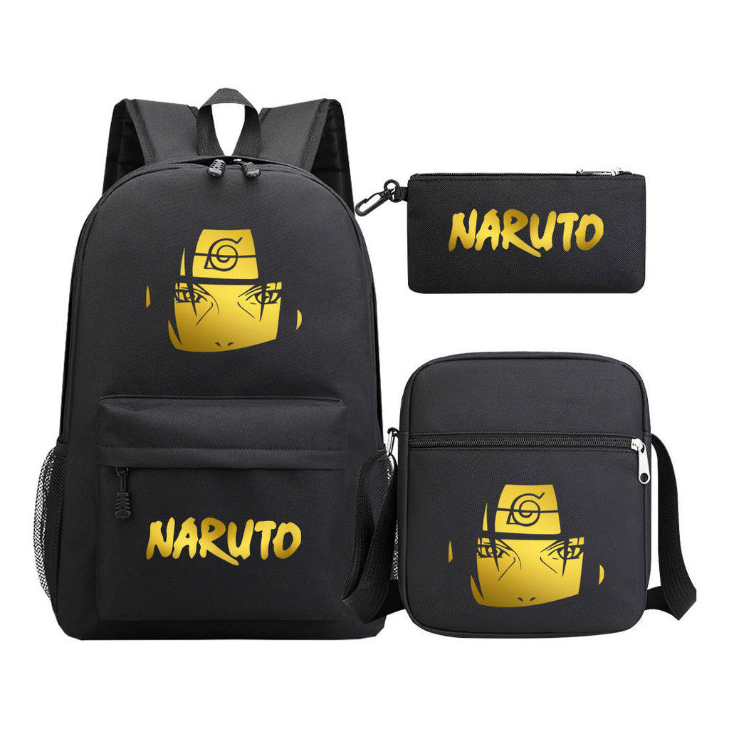 Golden Anime Naruto Starry Sky Youth Student School Bag Three Piece Set For Boys And Girls Backpack Set