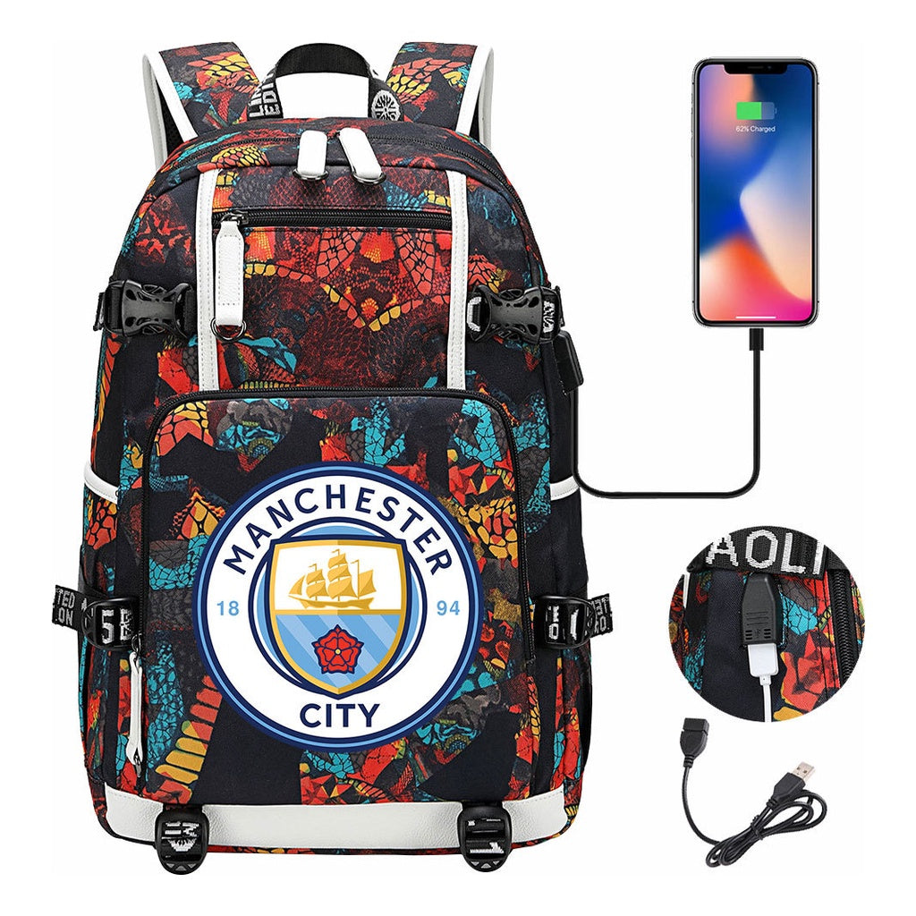 Sports Football Star Usb Printed Youth Student Backpack Leisure Travel Backpack