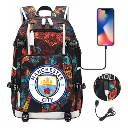 Sports Football Star Usb Printed Youth Student Backpack Leisure Travel Backpack