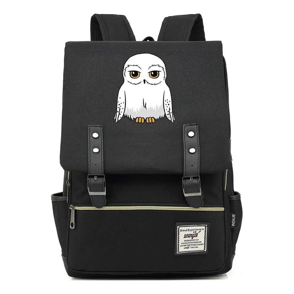 Cartoon White Owl Youth Student Backpack For Men And Women With Casual Belt Buckle Backpack