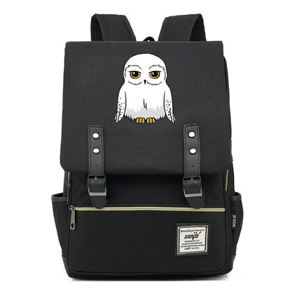 Cartoon White Owl Youth Student Backpack For Men And Women With Casual Belt Buckle Backpack