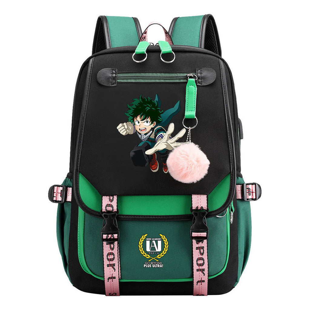 My Heroes Academy Usb Youth Student Backpack For Boys And Girls, Casual Woven Strap Flip Back Backpack